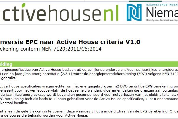 Omrekentool Active House energiespecificaties